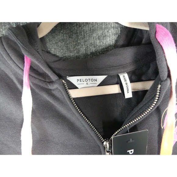 PELOTON Womens Small Sweatshirt Hoodie Dark Gray Full Zip Graphic Print Hooded - Picture 4 of 8